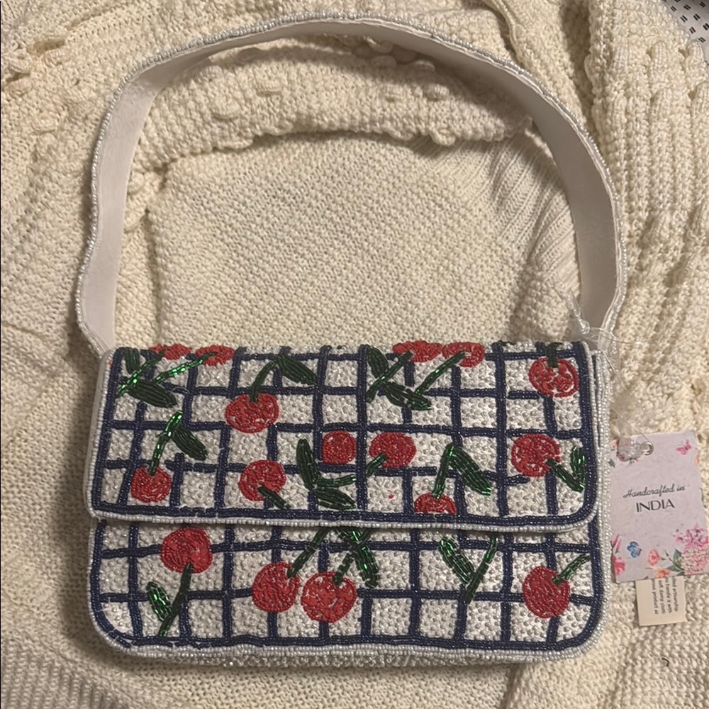 Viral Beaded Cherry White Bag